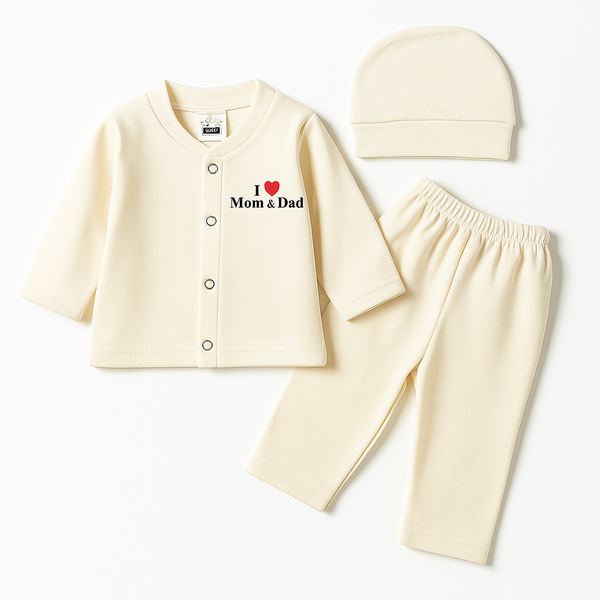 SUNSHINE BABY 3 PCS GIIFT SET I LOVE MOM & DAD OFF WHITE FS 9-12M