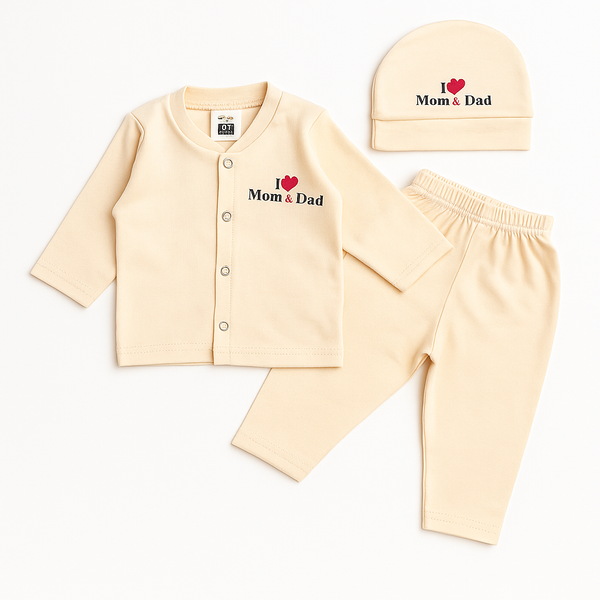 SUNSHINE BABY 3 PCS GIIFT SET I LOVE MOM & DAD BEIGE FS 9-12M