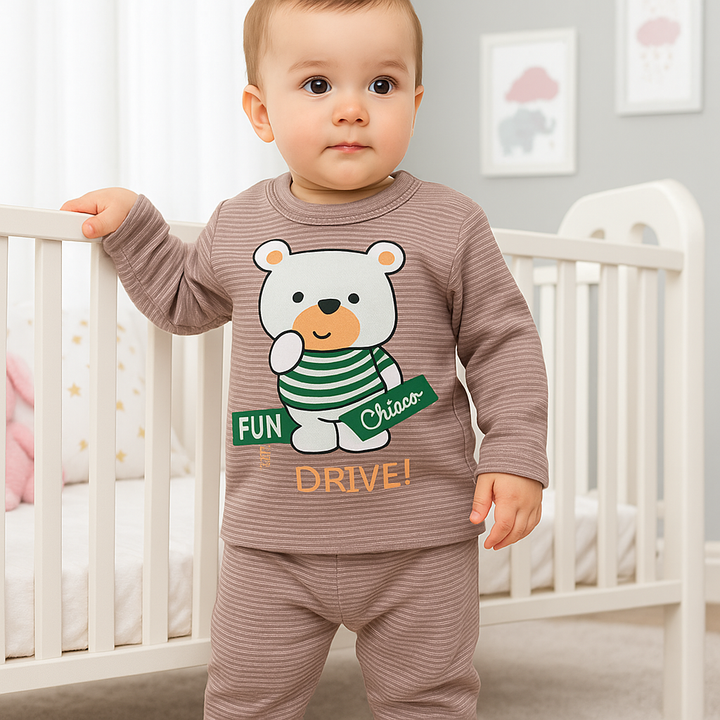 SUNSHINE BABY WINTER PAJAMA SET BEAR STRIPES BROWN T.G DUCK (L) 3Y