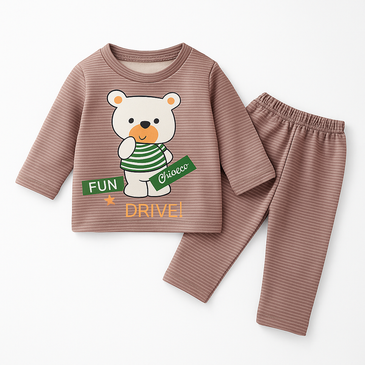 SUNSHINE BABY WINTER PAJAMA SET BEAR STRIPES BROWN T.G DUCK (L) 3Y