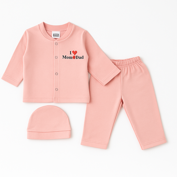 SUNSHINE BABY 3 PCS GIIFT SET I LOVE MOM & DAD PINK FS 9-12M