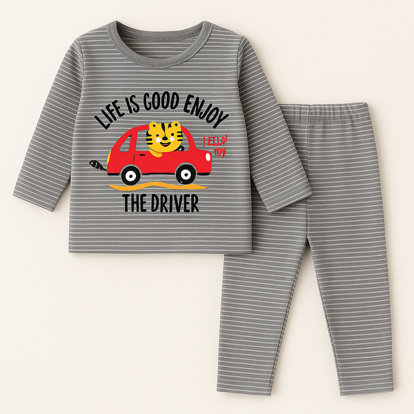 Baby Fleece Pajama Set Car Grey - Sunshine