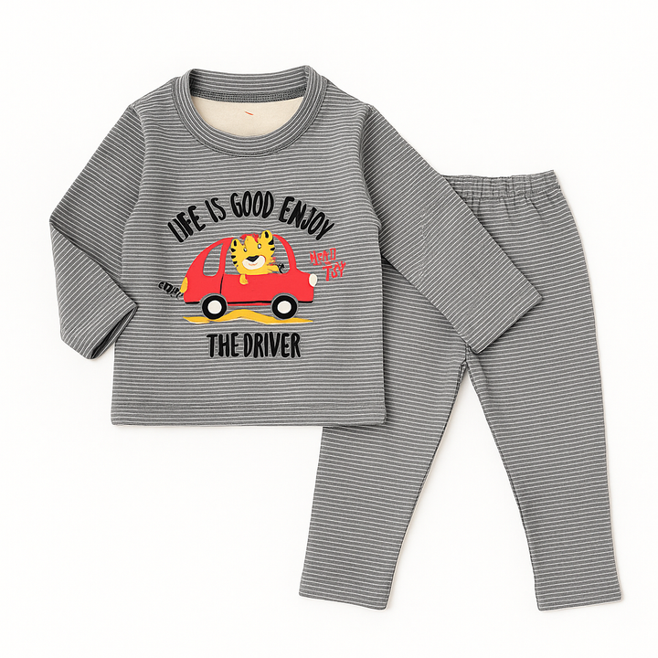 SUNSHINE BABY WINTER PAJAMA SET STRIPES CAR GREY T.G DUCK (L) 3Y