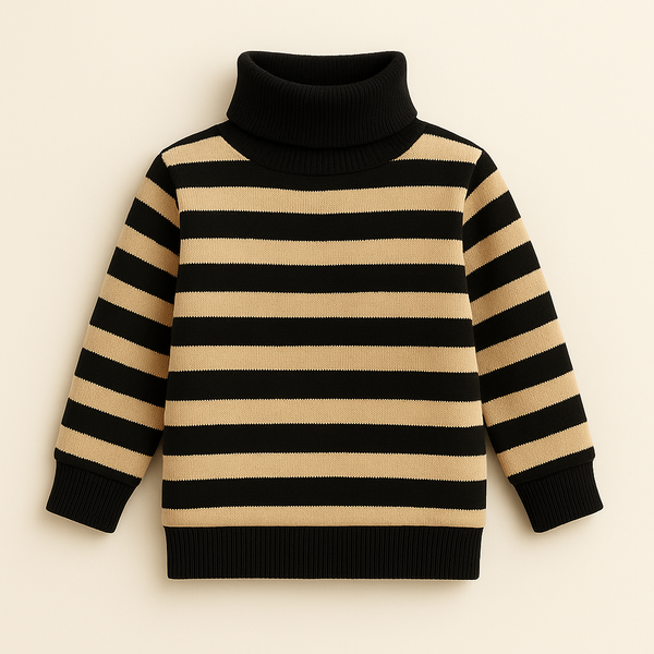 Kids Mock Neck Stripes Beige - Sunshine