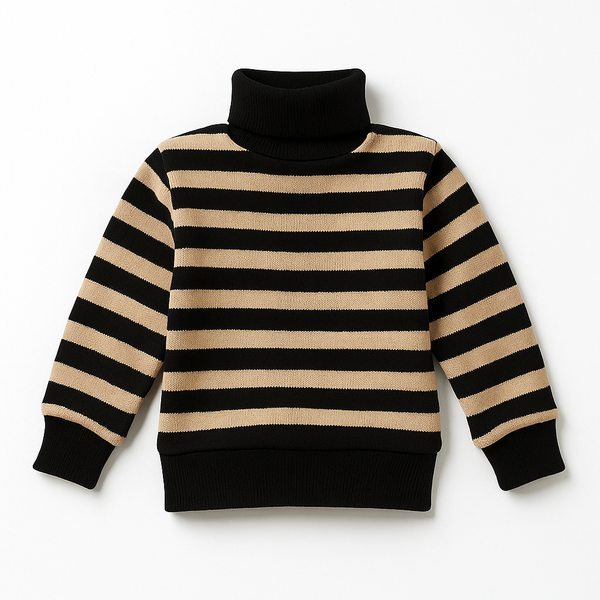 SUNSHINE BABY MOCK NECK STRIPES BEIGE & BLACK L 3-4Y