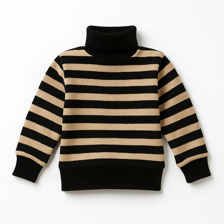 SUNSHINE BABY MOCK NECK STRIPES BEIGE & BLACK L 3-4Y
