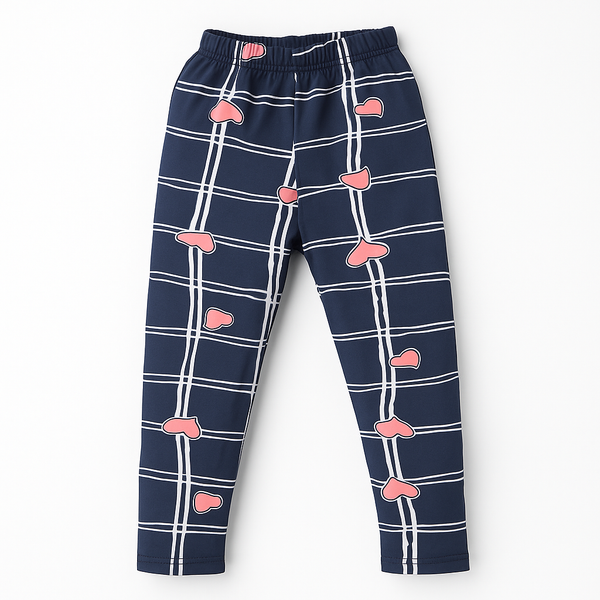 SUNSHINE GIRLS FLEXIBLE TIGHTS STRIPES WITH RED HEARTS NAVY BLUE 80 9-10Y