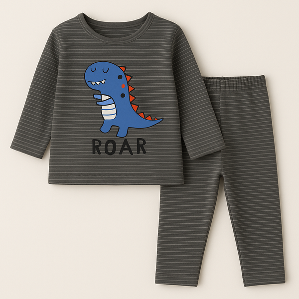 SUNSHINE BABY PAJAMA SET ROAR DINO NARROW STRIPES GREY 12-18 M