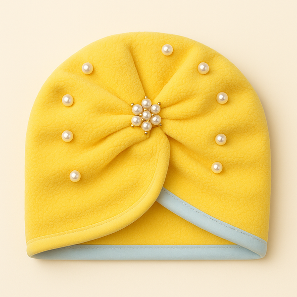 SUNSHINE BABY TURBAN CAP PEARLS YELLOW