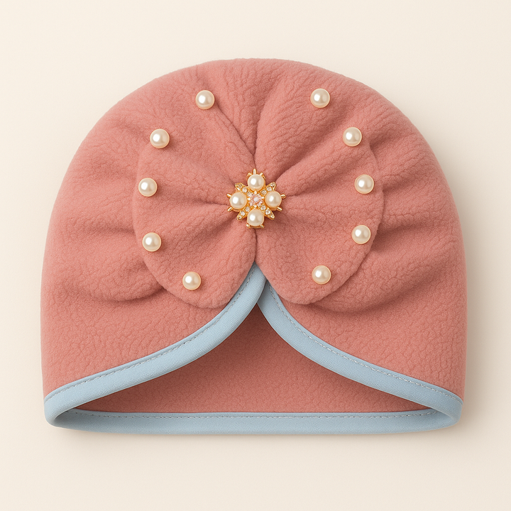 SUNSHINE BABY TURBAN CAP PEARLS DARK PEACH