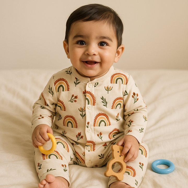 SUNSHINE BABY WINTER SOFT ROMPER MULTI PLANTS OFF WHITE 9-12M