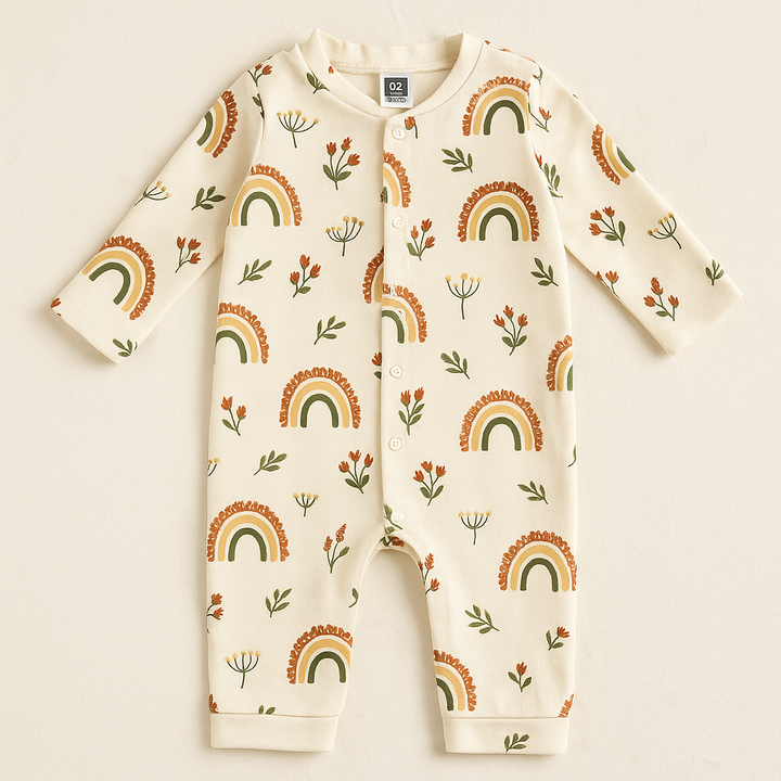SUNSHINE BABY WINTER SOFT ROMPER MULTI PLANTS OFF WHITE 9-12M