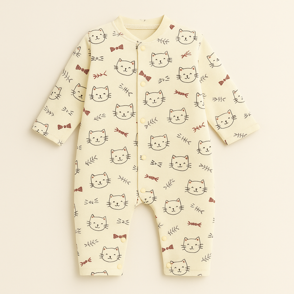 SUNSHINE BABY WINTER SOFT ROMPER MULTI CATS OFF WHITE 9-12M