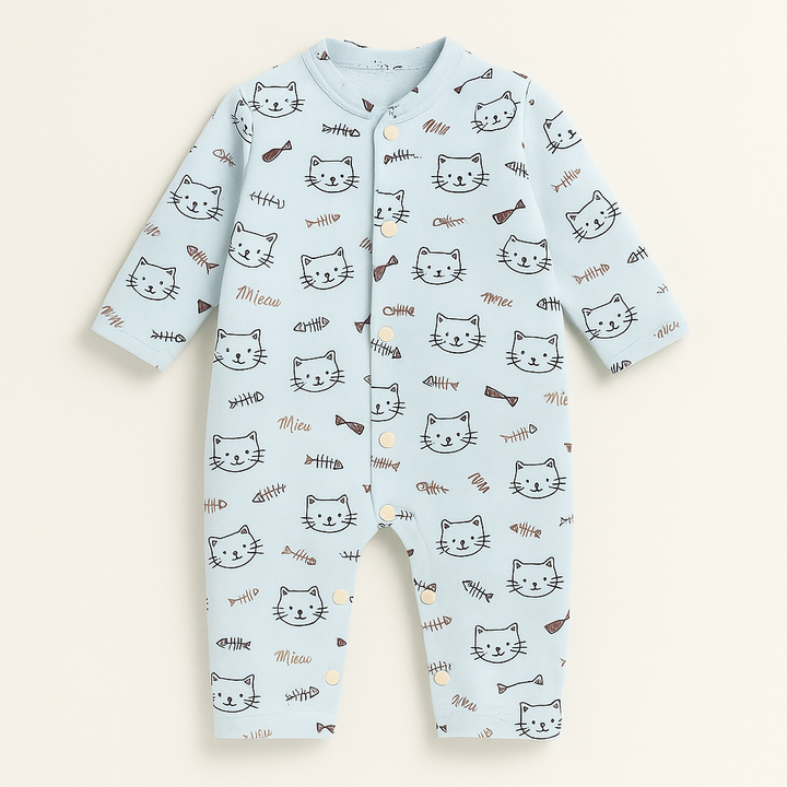 SUNSHINE BABY WINTER SOFT ROMPER MULTI CATS BLUE 9-12M
