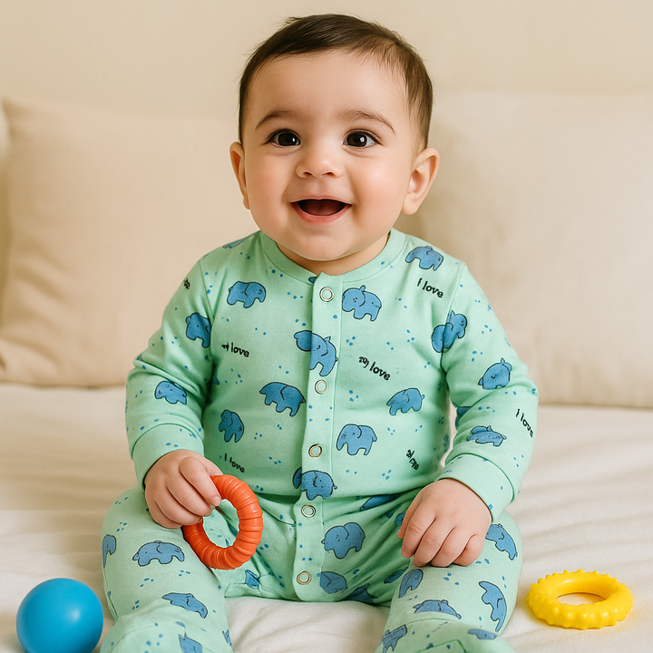 SUNSHINE BABY WINTER SOFT ROMPER ELEPHANTS GREEN 9-12M