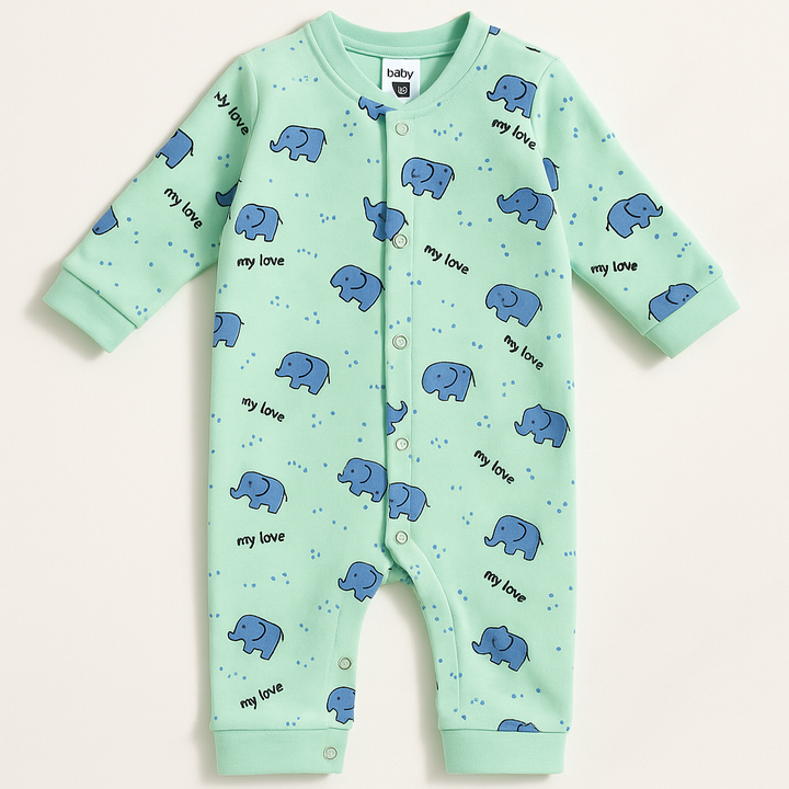 SUNSHINE BABY WINTER SOFT ROMPER ELEPHANTS GREEN 9-12M