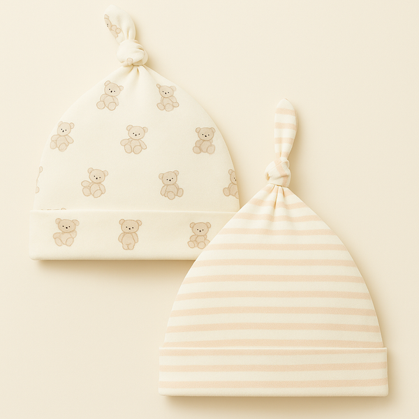 SUNSHINE BABY 2 PCS TURBAN CAP SET BABY BEAR OFF WHITE 0-6M