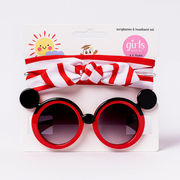SUNSHINE BABY HEADBAND AND MICKEY GLASSES SET RED