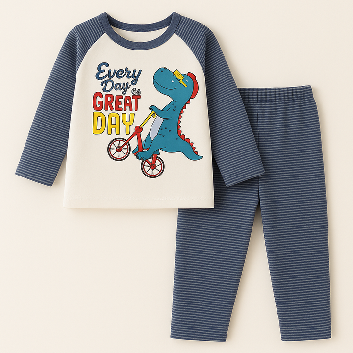 SUNSHINE BABY WINTER PAJAMA SET DINO CYCLE NAVY BLUE T.G DUCK (S) 3Y