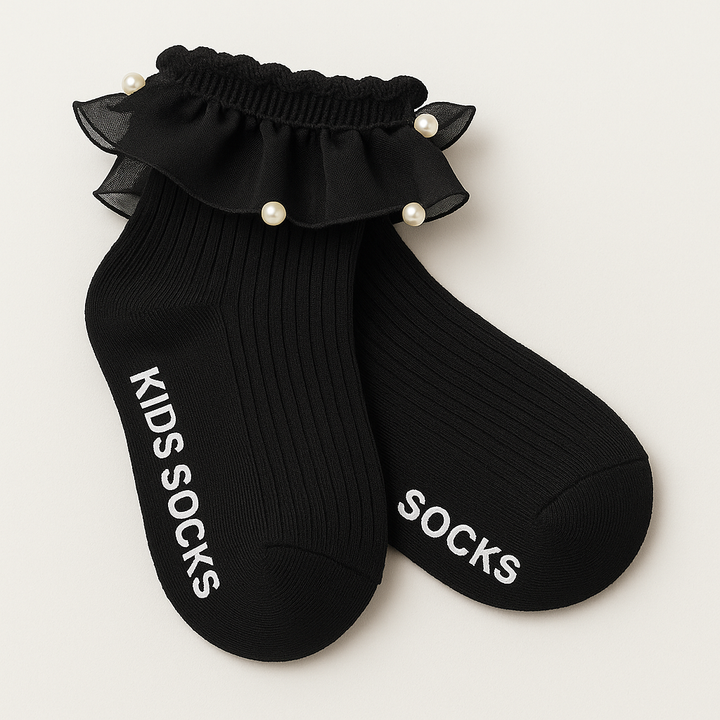 SUNSHINE BABY FANCY SOCK FRILL & PEARLS BLACK M 3-4Y