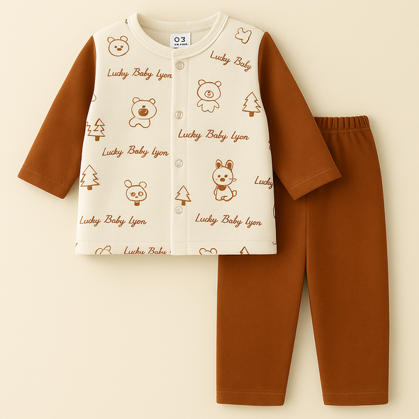 SUNSHINE BABY VELVET SLEEPSUIT ANIMALS BROWN 3-6M