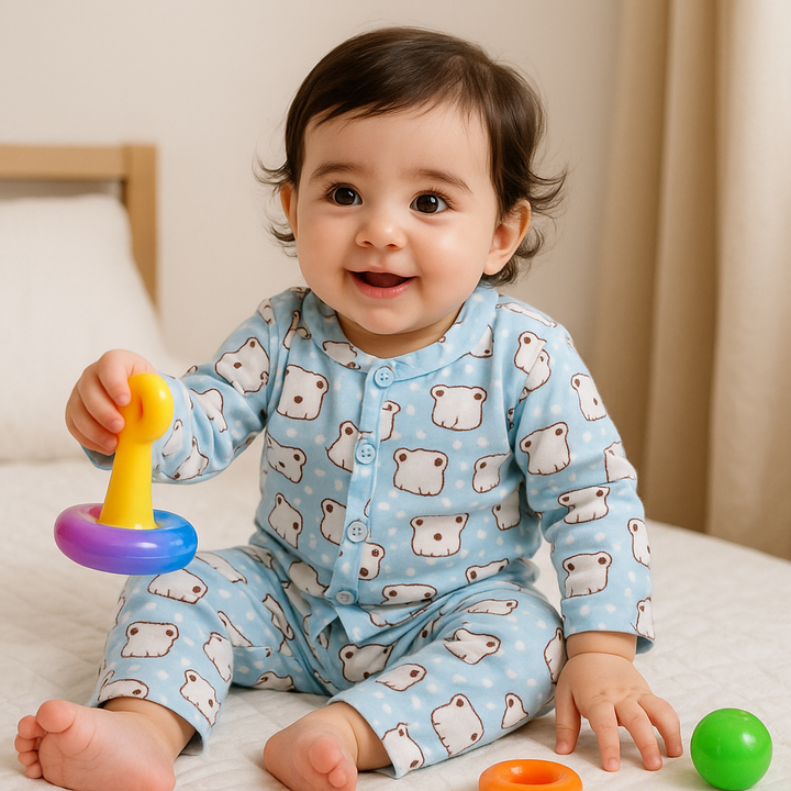 SUNSHINE BABY WINTER FLEECE SLEEPSUIT MULTI BEARS BLUE 3-6 MONTHS