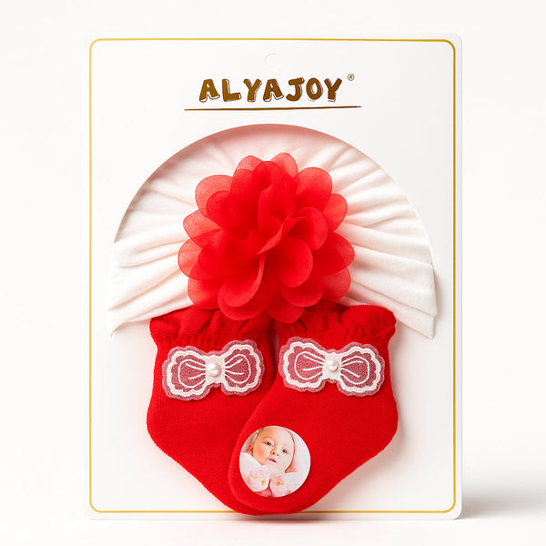 SUNSHINE BABY 2 PCS TURBAN CAP & SOCKS SET RED