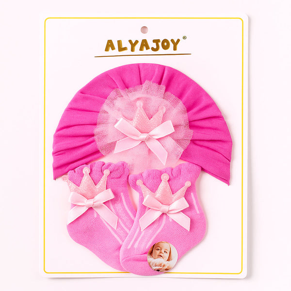 SUNSHINE BABY 2 PCS TURBAN CAP & SOCKS SET PINK
