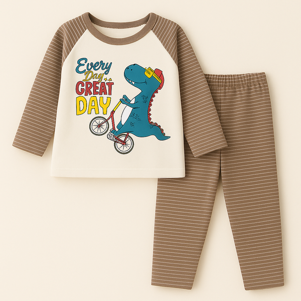 SUNSHINE BABY WINTER PAJAMA SET DINO CYCLE BROWN T.G DUCK (L) 3Y