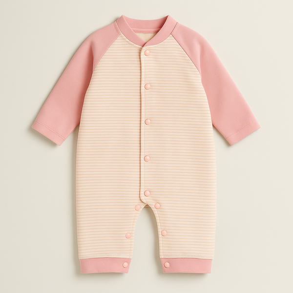SUNSHINE BABY WINTER FLEECE ROMPER STRIPES PINK 3-6M