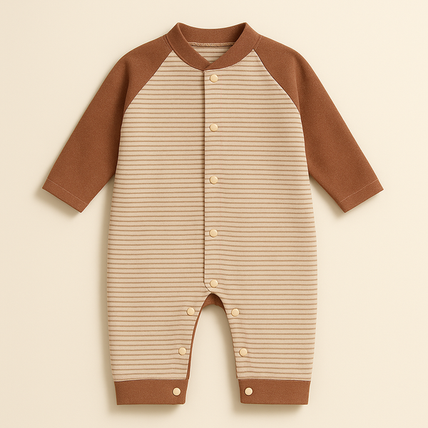 SUNSHINE BABY WINTER FLEECE ROMPER STRIPES BROWN 3-6M