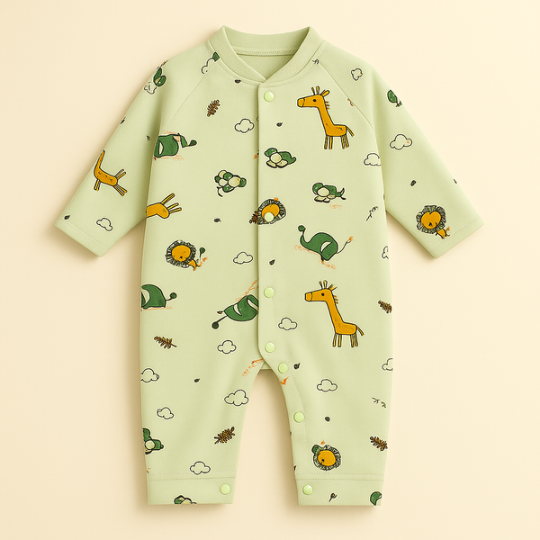 SUNSHINE BABY WINTER ROMPER MULTI ANIMALS GREEN 3-6M