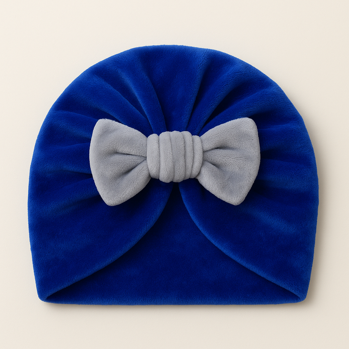 SUNSHINE BABY GIRLS TURBAN CAP BABY BLUE & BOW GREY