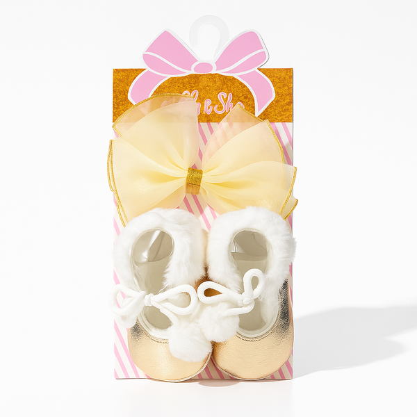 SUNSHINE BABY 2 PCS SET SHOES AND HEADBAND GOLDEN
