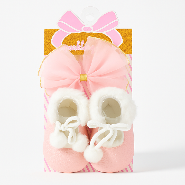 SUNSHINE BABY 2 PCS SET SHOES AND HEADBAND PINK
