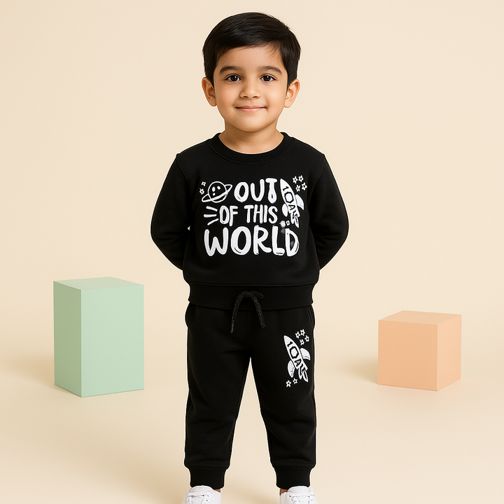 SUSNHINE KIDS FLEECE TRACKSUIT OUT OF THIS WORLD BLACK 4Y