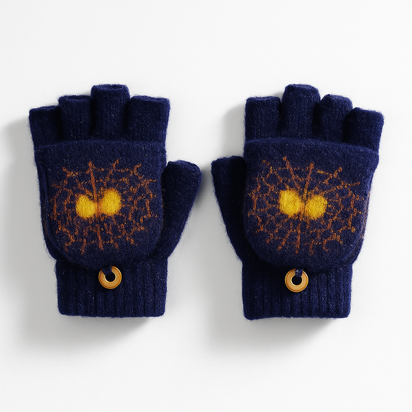 SUNSHINE BABY FLEECE GLOVES HALF-FINGERS SPIDER NAVY BLUE