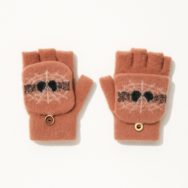 SUNSHINE BABY FLEECE GLOVES HALF-FINGERS SPIDER BROWN