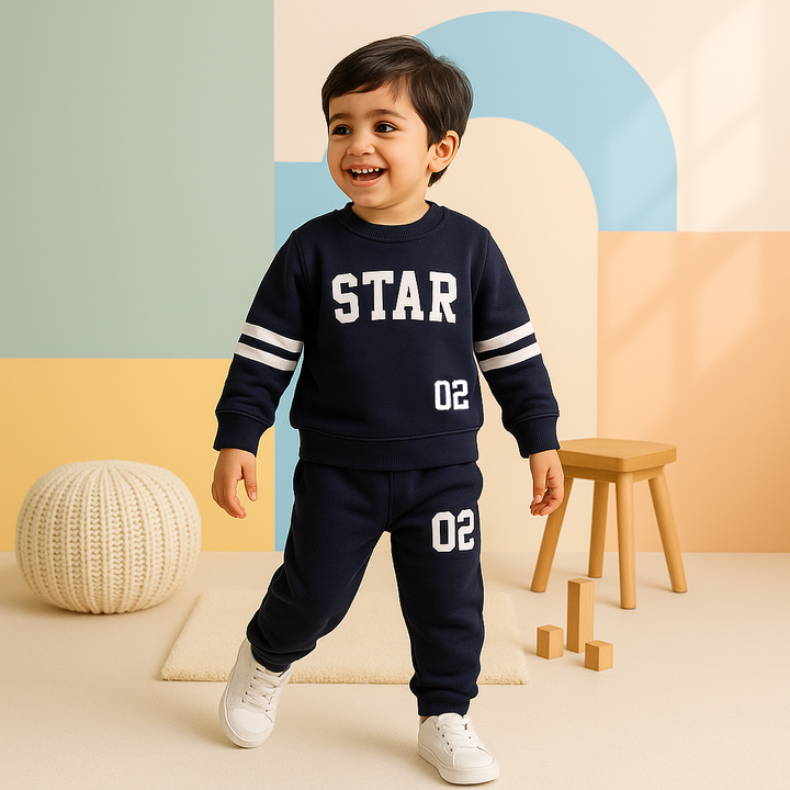 SUSNHINE KIDS FLEECE TRACKSUIT STAR NAVY BLUE 4Y