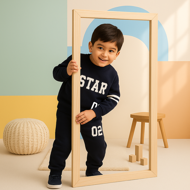 SUSNHINE KIDS FLEECE TRACKSUIT STAR NAVY BLUE 4Y