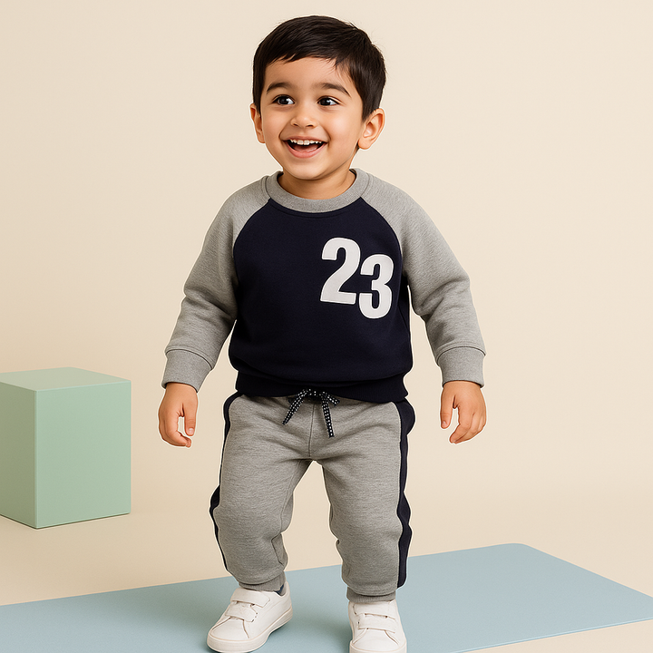 SUSNHINE KIDS FLEECE TRACKSUIT 23 GREY & NAVY BLUE 4Y