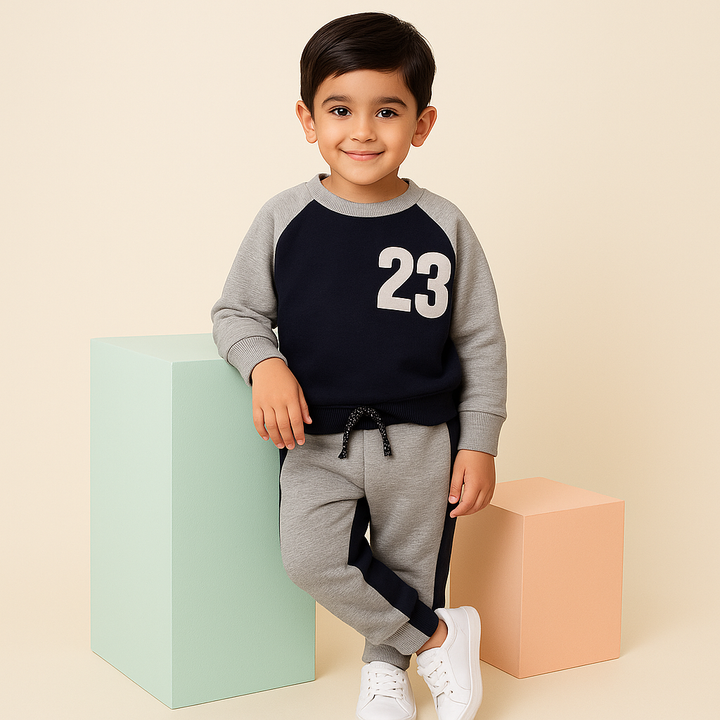 SUSNHINE KIDS FLEECE TRACKSUIT 23 GREY & NAVY BLUE 4Y
