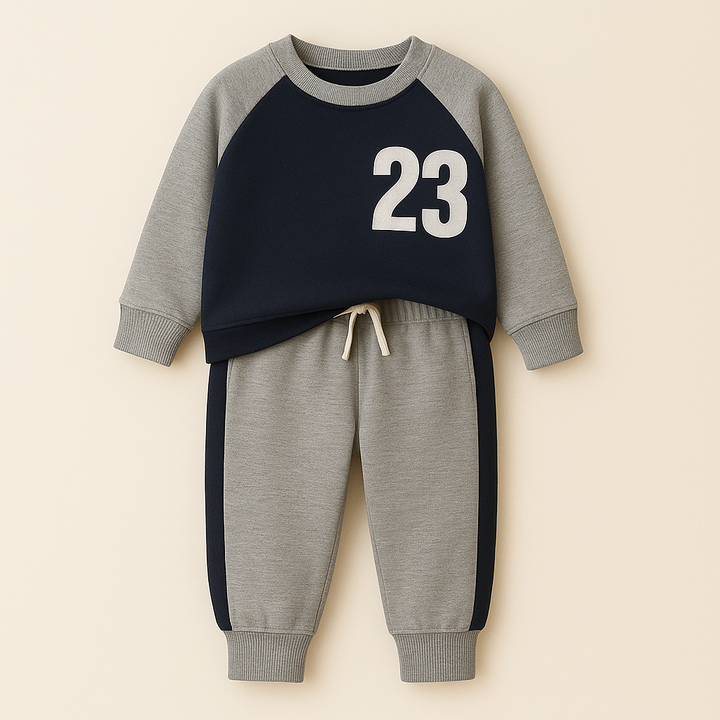 SUSNHINE KIDS FLEECE TRACKSUIT 23 GREY & NAVY BLUE 4Y