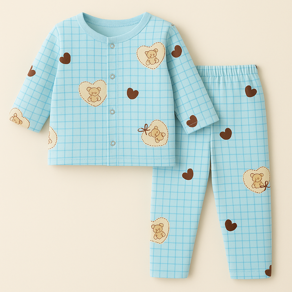 SUNSHINE BABY WINTER SLEEPSUIT BEAR CHECK BLUE 3-6M