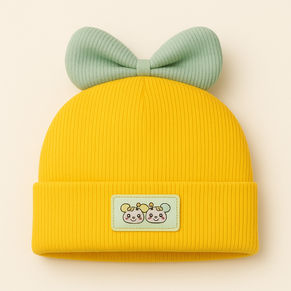 SUNSHINE BABY CAP MUSTARD WITH GREEN BOW