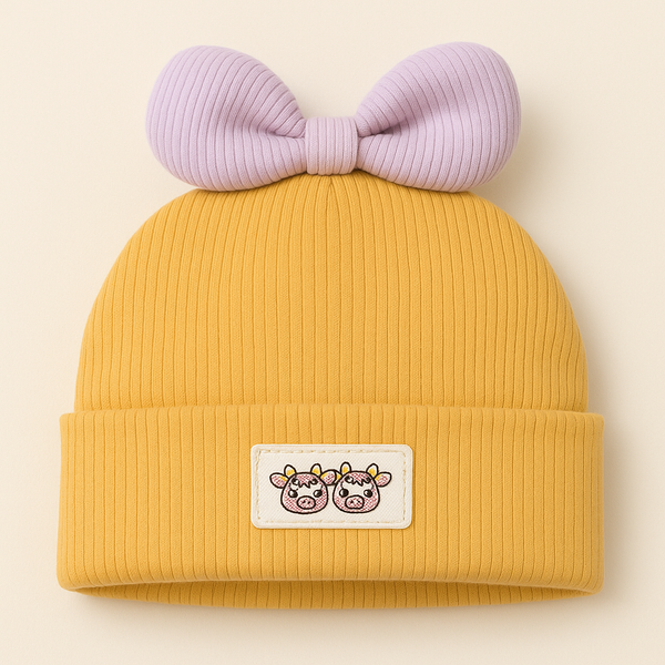 SUNSHINE BABY CAP MUSTARD WITH PURPLE BOW