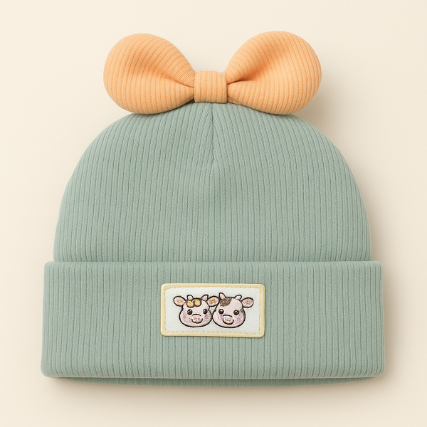 SUNSHINE BABY CAP GREEN WITH ORANGE BOW