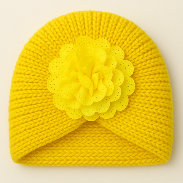 SUNSHINE BABY KITTED WOOLEN CAP FLOWER YELLOW