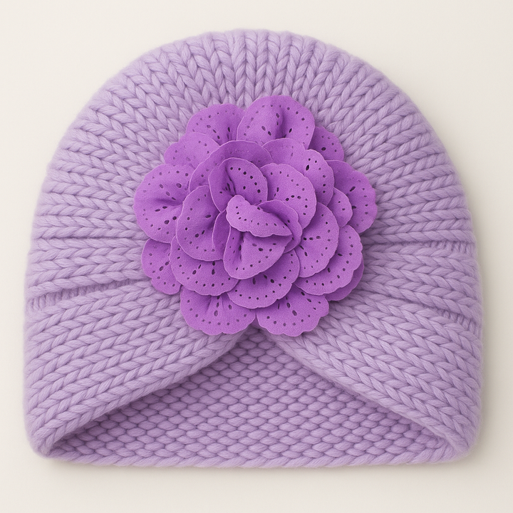 SUNSHINE BABY KITTED WOOLEN CAP FLOWER PURPLE