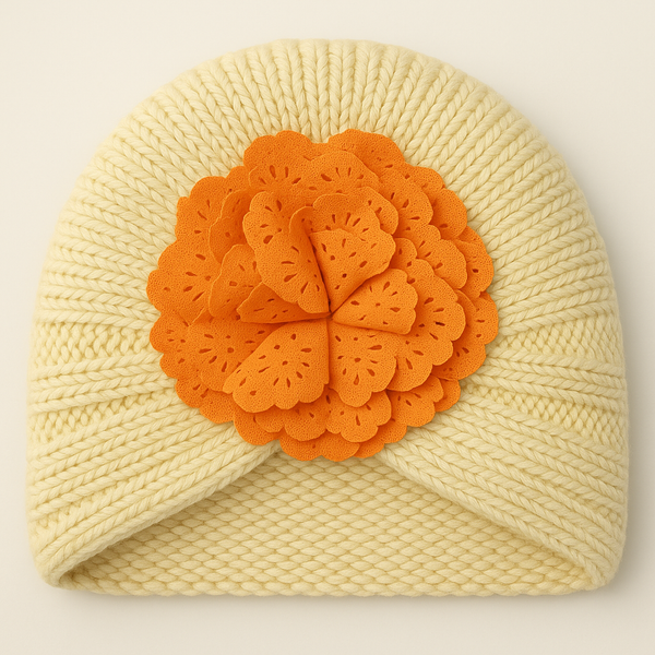 SUNSHINE BABY KITTED WOOLEN CAP FLOWER BEIGE